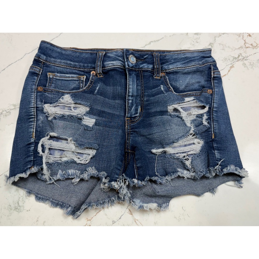 American Eagle Outfitters Women's Super Stretch Ripped Denim Shorts Size 8